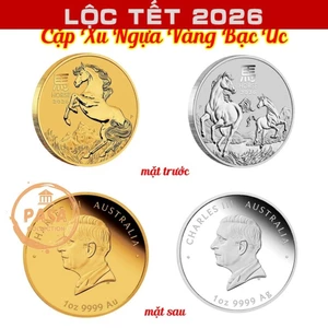 ⭐RƯỚC LỘC⭐ Cặp Đồng Tiền Xu Úc Hình Con Ngựa Mạ Vàng Bạc Quà Tặng Tết Bính Ngọ 2026