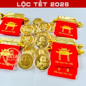 ⭐RƯỚC LỘC⭐ Lì Xì Tết Thỏi Xu Hình Con Ngựa Mạ Vàng Kèm Túi Lộc Phúc Cầu Được 2026