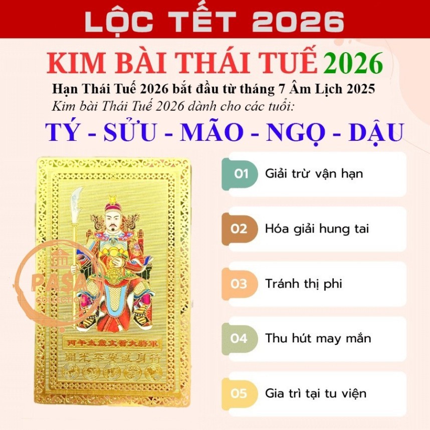 ⭐RƯỚC LỘC⭐ [bằng kim loại] KIM BÀI THÁI TUẾ NĂM 2026 DÀNH CHO CÁC TUỔI TÝ - SỬU - MÃO - NGỌ - DẬU