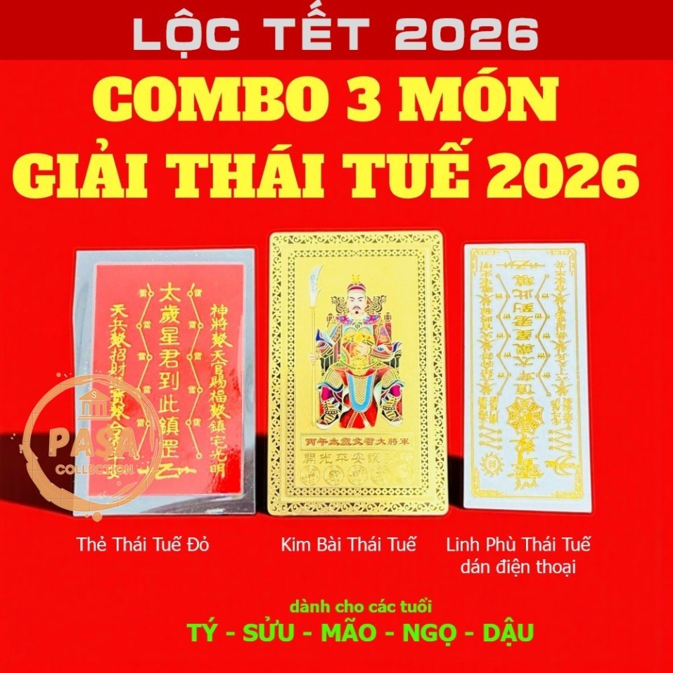 ⭐RƯỚC LỘC⭐ (ĐÃ THỈ.NH) Sét 3 Món Thái Tuế 2026 : Kim Bài Thái Tuế - Phù Thái Tuế Bình an May mắn
