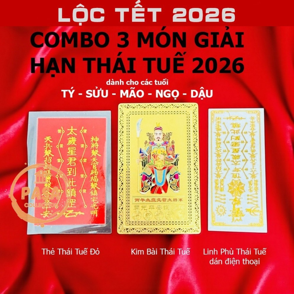⭐RƯỚC LỘC⭐ (ĐÃ THỈ.NH) Sét 3 Món Thái Tuế 2026 : Kim Bài Thái Tuế - Phù Thái Tuế Bình an May mắn