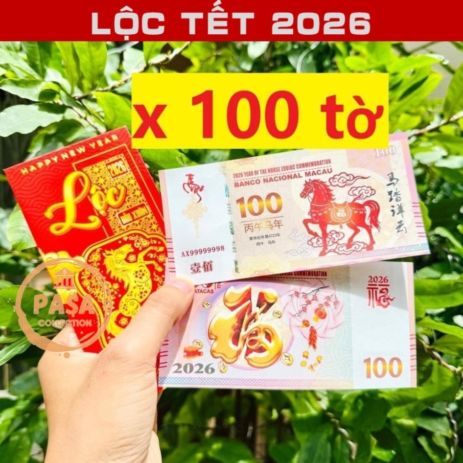 ⭐RƯỚC LỘC⭐ 100 TỜ Lì Xì Hình Con Ngựa 100 Macau (Macao) 100 , Quà tặng Phong Thuỷ May Mắn