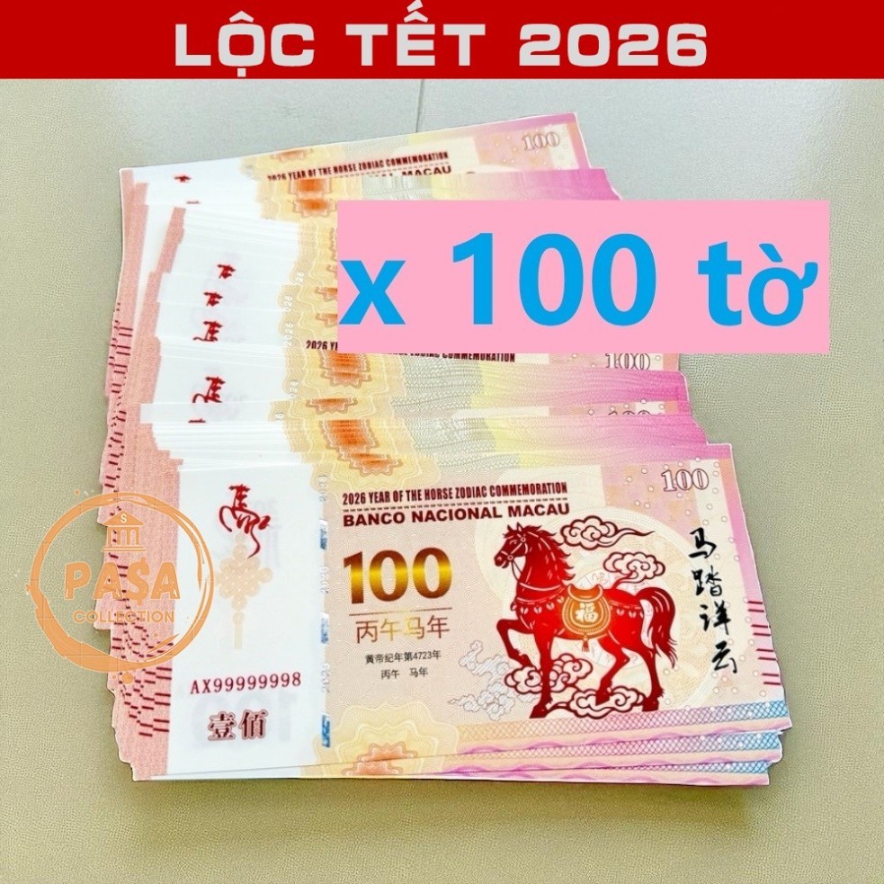 ⭐RƯỚC LỘC⭐ 100 TỜ Lì Xì Hình Con Ngựa 100 Macau (Macao) 100 , Quà tặng Phong Thuỷ May Mắn