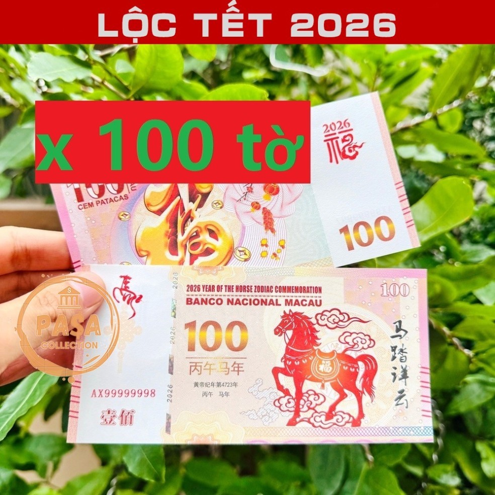 ⭐RƯỚC LỘC⭐ 100 TỜ Lì Xì Hình Con Ngựa 100 Macau (Macao) 100 , Quà tặng Phong Thuỷ May Mắn