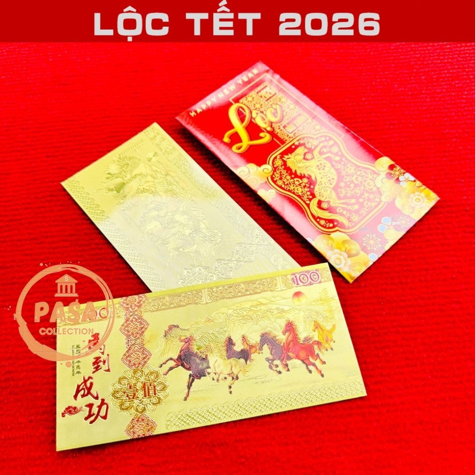 ⭐RƯỚC LỘC⭐ Tiền Hình Con Ngựa Plastic Mạ Vàng In Màu 3D