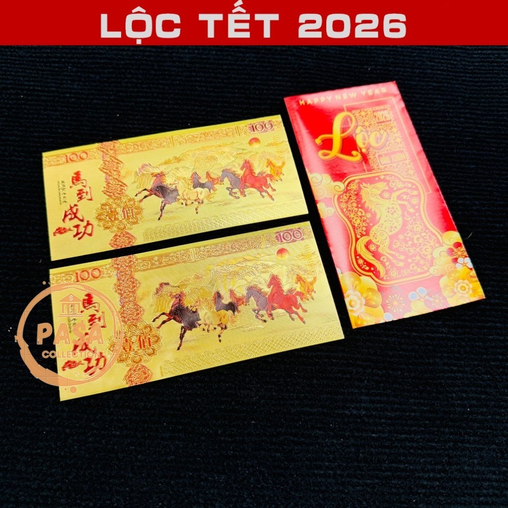 ⭐RƯỚC LỘC⭐ Tiền Hình Con Ngựa Plastic Mạ Vàng In Màu 3D
