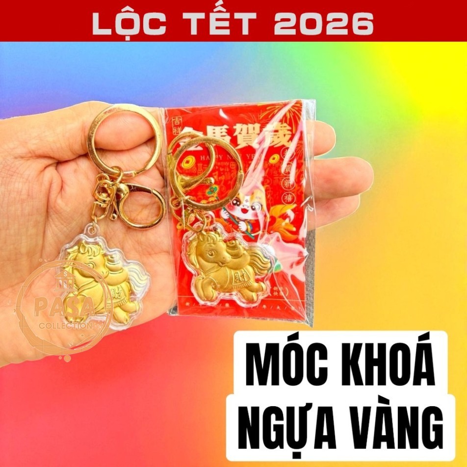 ⭐RƯỚC LỘC⭐ Móc Khóa Mặt Hình Ngựa Mạ Vàng 24k , Treo Xe Máy, Ô Tô Phong Thủy May Mắn, Năm Mới Phát Tài Phát Lộc