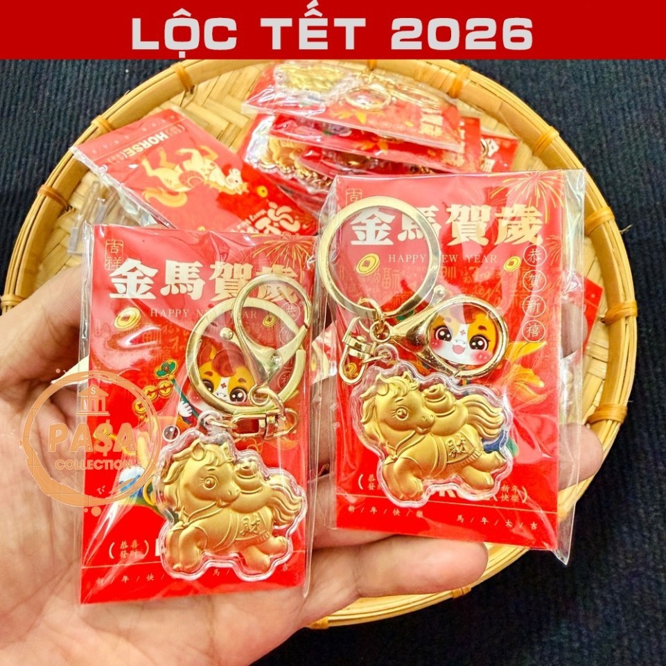 ⭐RƯỚC LỘC⭐ Móc Khóa Mặt Hình Ngựa Mạ Vàng 24k , Treo Xe Máy, Ô Tô Phong Thủy May Mắn, Năm Mới Phát Tài Phát Lộc