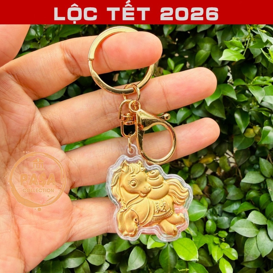 ⭐RƯỚC LỘC⭐ Móc Khóa Mặt Hình Ngựa Mạ Vàng 24k , Treo Xe Máy, Ô Tô Phong Thủy May Mắn, Năm Mới Phát Tài Phát Lộc