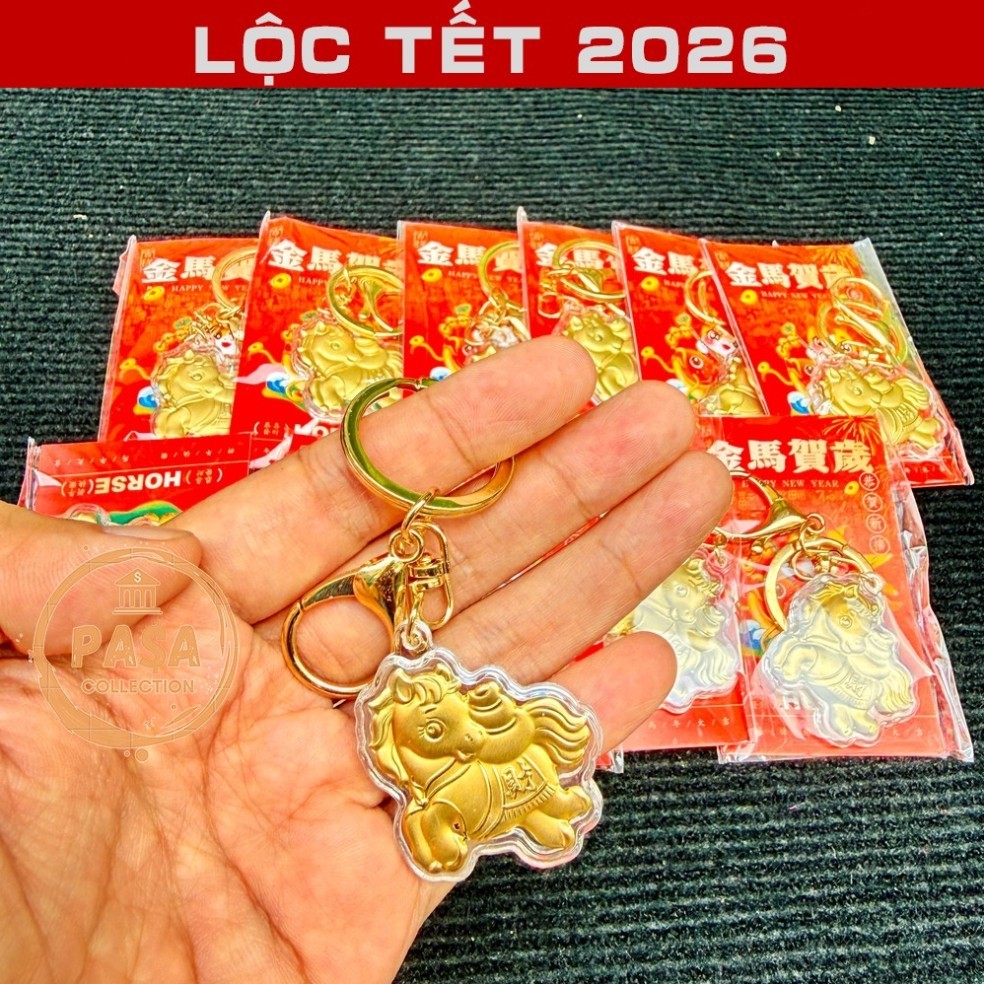 ⭐RƯỚC LỘC⭐ Móc Khóa Mặt Hình Ngựa Mạ Vàng 24k , Treo Xe Máy, Ô Tô Phong Thủy May Mắn, Năm Mới Phát Tài Phát Lộc