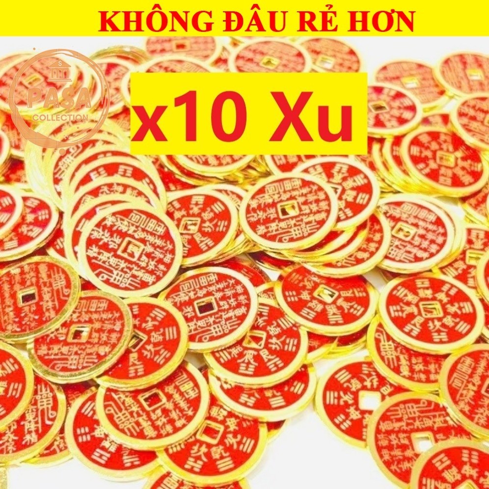⭐RƯỚC LỘC⭐ Sỉ 10 Đồng Xu Chu Sa Bằng Đồng Thau Mới 2026 , dày dặn , LOẠI ĐÃ KHAII QUANNG