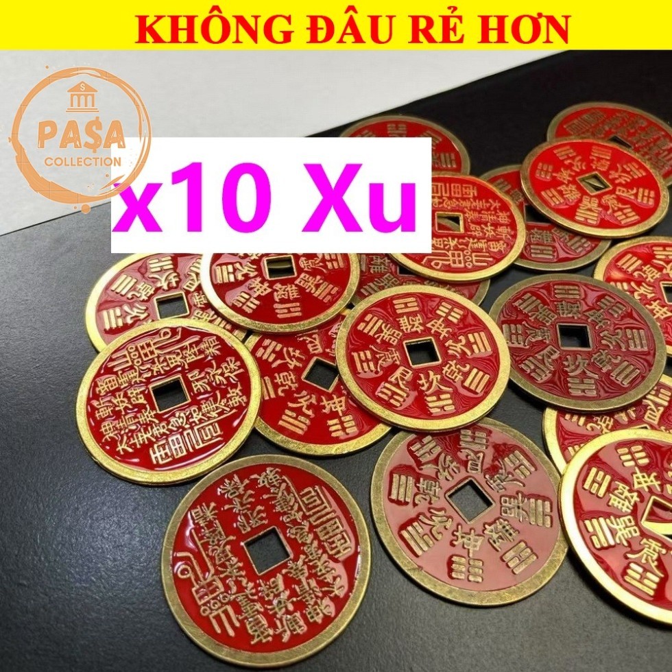 ⭐RƯỚC LỘC⭐ Sỉ 10 Đồng Xu Chu Sa Bằng Đồng Thau Mới 2026 , dày dặn , LOẠI ĐÃ KHAII QUANNG