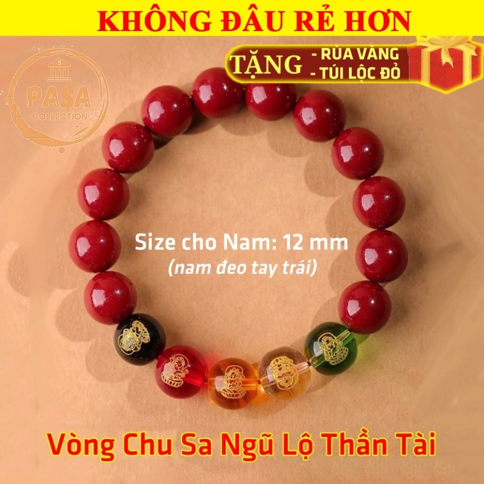 ⭐RƯỚC LỘC⭐ Vòng tay Chu sa phong thuỷ Ngũ Lộ Thần Tài may mắn tài lộc bình an vòng đá chu sa đỏ vòng hạt phật