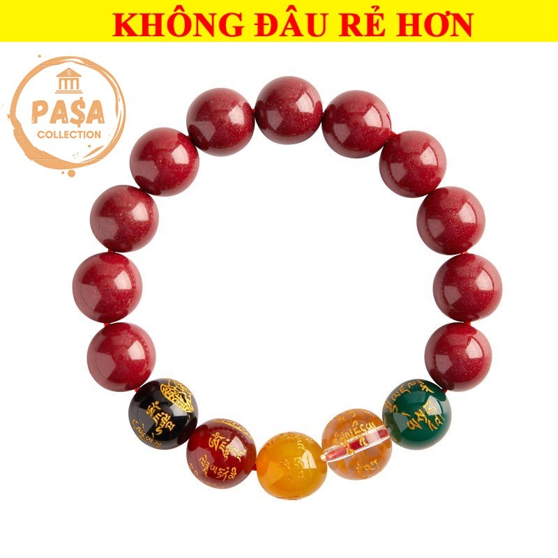 ⭐RƯỚC LỘC⭐ Vòng tay ngũ sắc giả hạt chu sa phong thủy – Size 10mm 12mm – phụ kiện may mắn