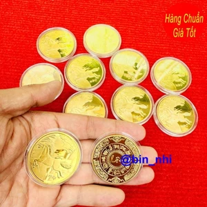 <RẺ HƠN NÈ> Sỉ Combo 10 Đồng xu con Ngựa Vàng , 1 mặt chữ Lộc chiêu tài - tặng kèm túi gấm đỏ LỘC