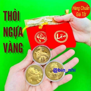 <RẺ HƠN NÈ> Đồng Xu Lá Vàng Ngựa Thần Tài May Mắn + Túi Gấm Phúc Lộc