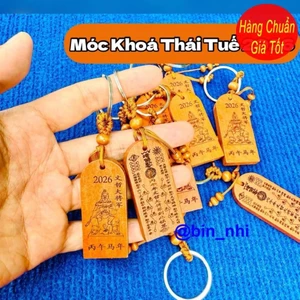 <RẺ HƠN NÈ> Móc Khóa Thái Tuế 2026 BÍNH NGỌ bằng Gỗ , Hóa giải thái tuế 2026 tuổi TÝ - SỬU - MÃO - NGỌ - DẬU