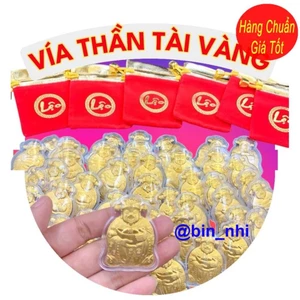 <RẺ HƠN NÈ> Combo 10 Thỏi Ông Thần Tài Mạ Vàng 24K, Vía Ngày Ông Thần Tài May Mắn Phong Thủy Kèm Túi Gấm Chữ Phúc Lộc