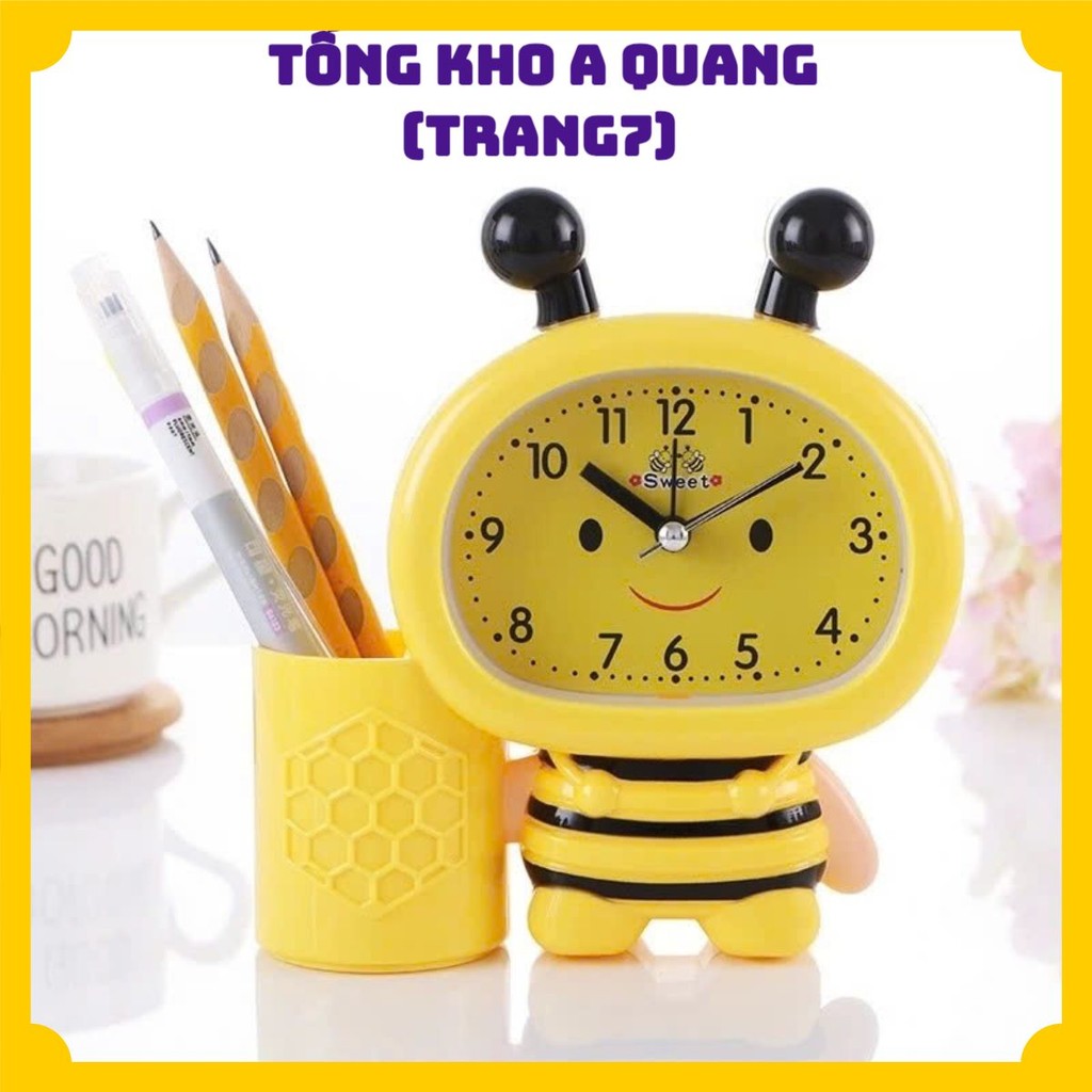 ĐỒNG HỒ BÁO THỨC HÌNH CON ONG 2IN1 - Ống Đựng Bút Kèm Đồng Hồ Trang Trí Bàn Học,Đồng Hồ Báo Thức Hình Con Ong Mini