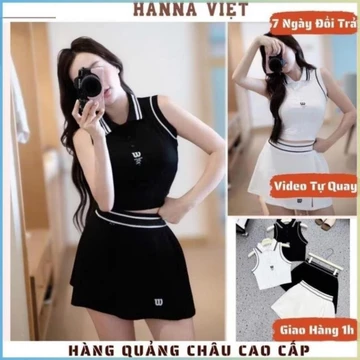 Set Đồ Nữ, Đồ Thể Thao Nữ, Đồ Pickleball Nữ, Set Áo Sát Nách Cổ Bẻ W Phối Chân Váy Basic H5 Ms366