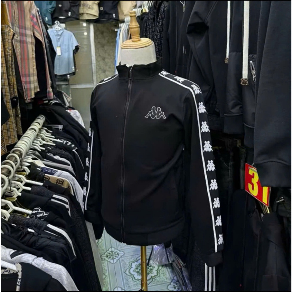 Áo Khoác Nỉ Mịn Cạp Ba Logo Thêu Nổi Phối 2 Viền Sọc Cánh Tay Phong Cách Hàn Quốc Dành Cho Nam Nữ  hot trend