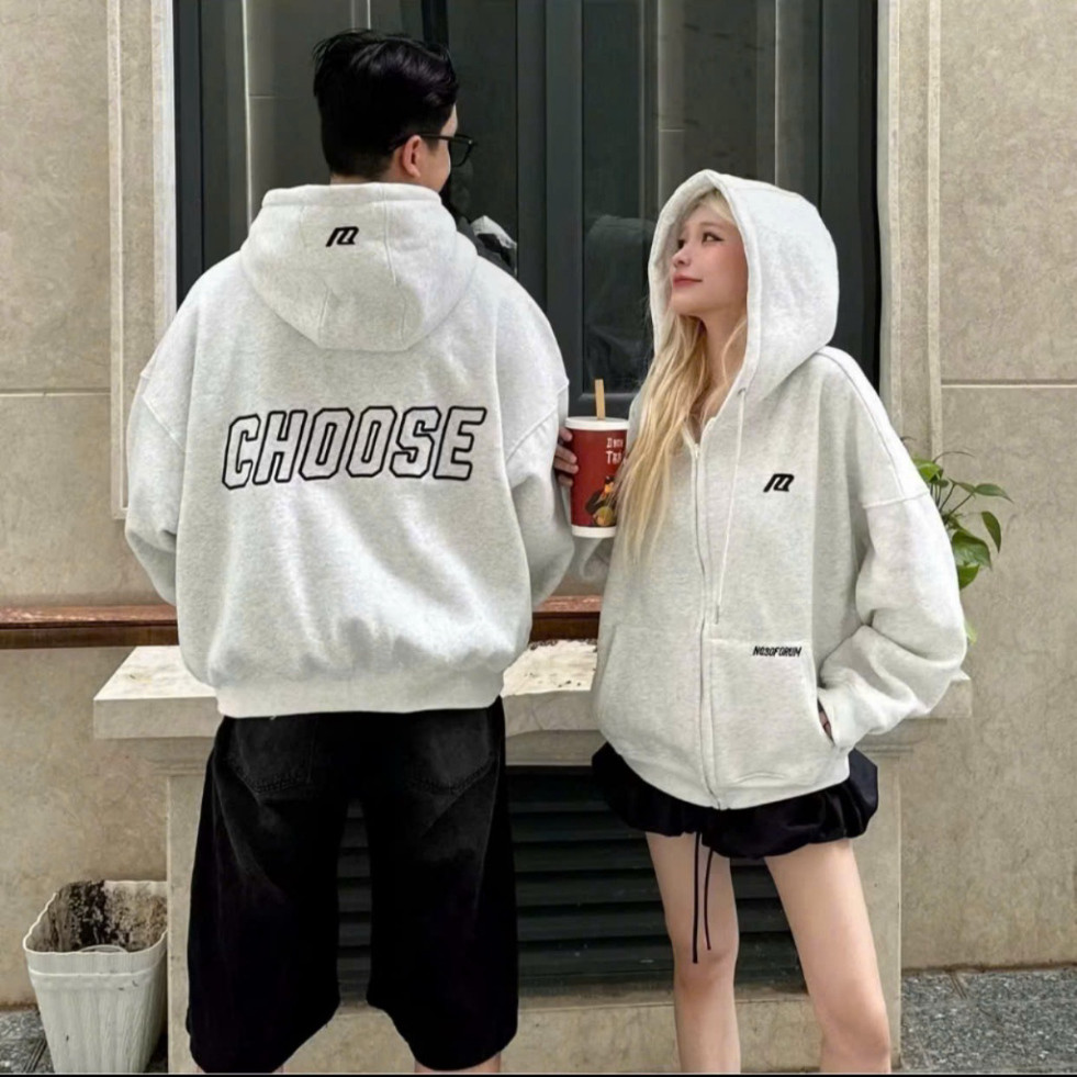 Áo Khoác Hoodie Zip Thêu Nổi NQ30 CHOOSE Chất Nỉ Dày Dặn Form Rộng Unisex Nam Nữ  hot trend