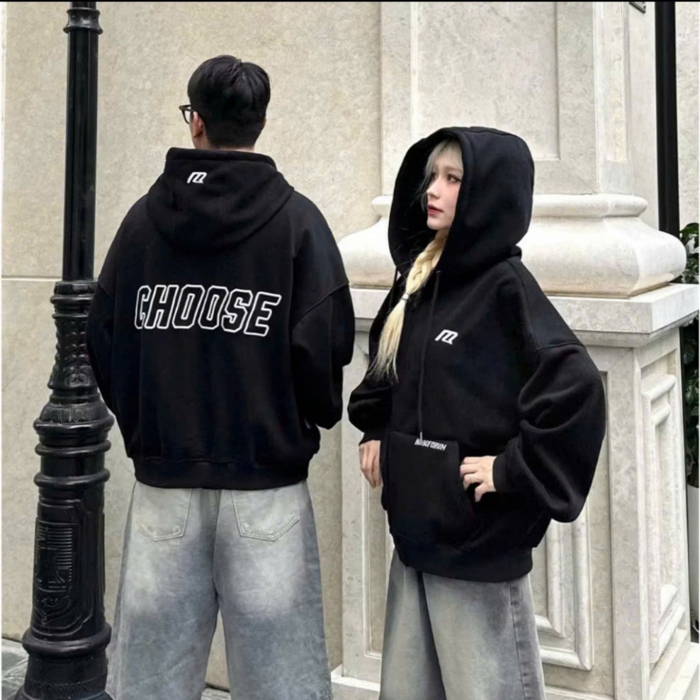Áo Khoác Hoodie Zip Thêu Nổi NQ30 CHOOSE Chất Nỉ Dày Dặn Form Rộng Unisex Nam Nữ  hot trend