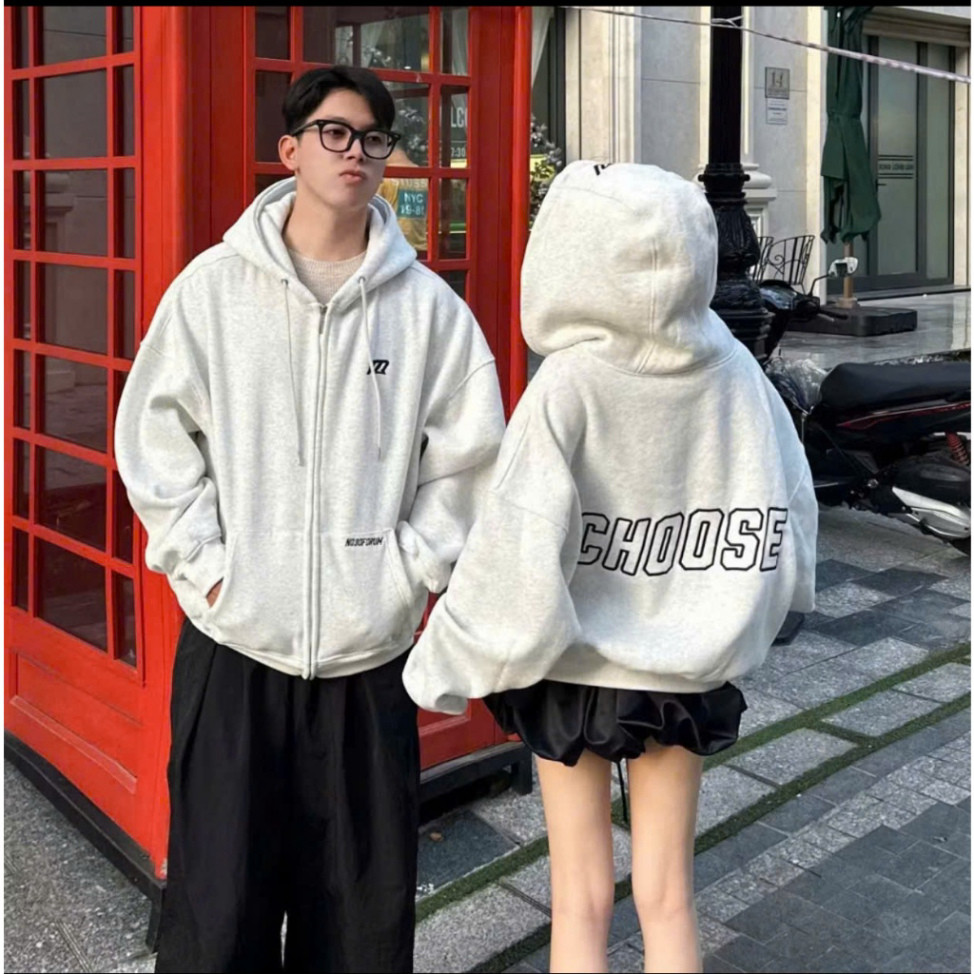 Áo Khoác Hoodie Zip Thêu Nổi NQ30 CHOOSE Chất Nỉ Dày Dặn Form Rộng Unisex Nam Nữ  hot trend