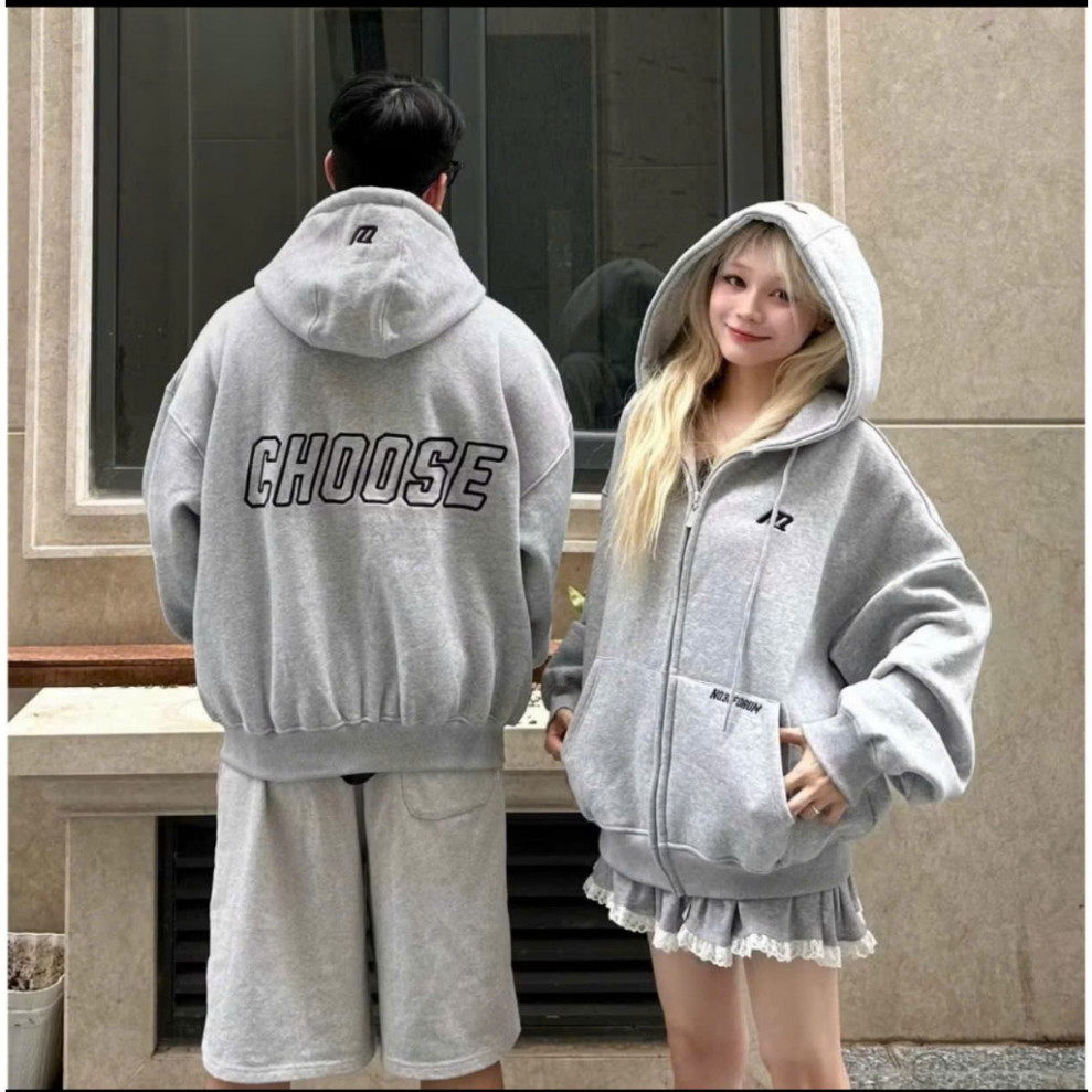Áo Khoác Hoodie Zip Thêu Nổi NQ30 CHOOSE Chất Nỉ Dày Dặn Form Rộng Unisex Nam Nữ  hot trend
