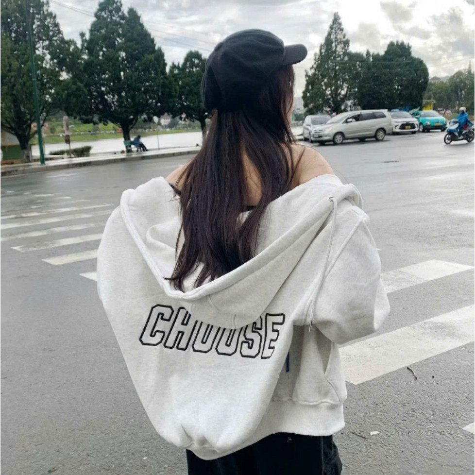 Áo Khoác Hoodie Zip Thêu Nổi NQ30 CHOOSE Chất Nỉ Dày Dặn Form Rộng Unisex Nam Nữ  hot trend