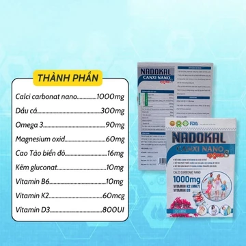 Viên Uống Canxi Nano NADOKAL Extra Hộp 30 Viên – Giảm Loãng Xương, Đau Nhức, Bổ Sung Canxi D3 K2 MK7