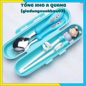 BỘ DỤNG CỤ THÌA DĨA ĐŨA CHO BÉ TẬP ĂN AN TOÀN - Bộ Thìa Dĩa Đũa Có Hộp Đựng Cute,Set Thìa Dĩa Đũa Ăn Dặm Hình Chú Ong