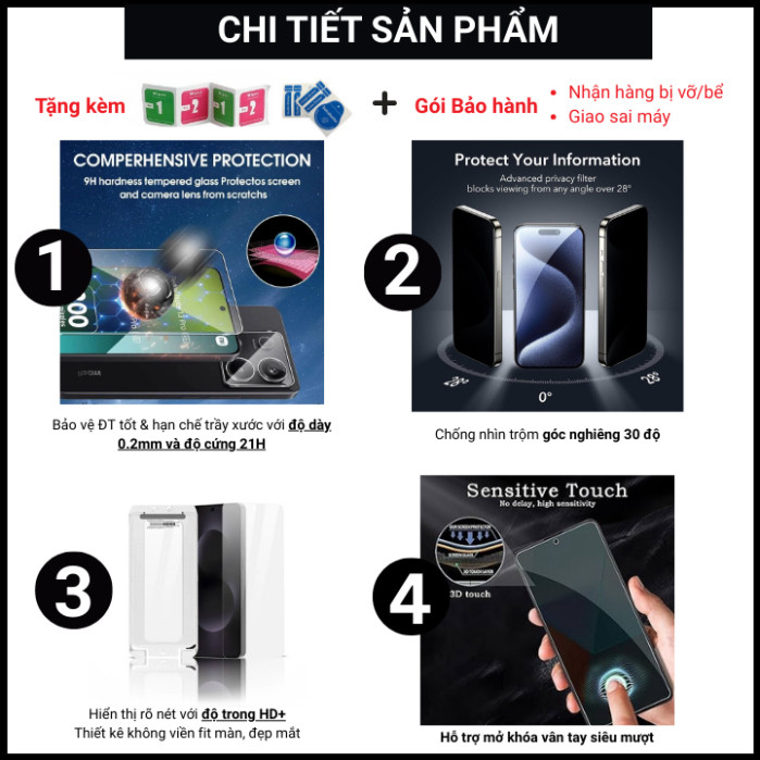 [Dùng vân tay] Cường Lực Tự Dán Chống Nhìn Trộm Xiaomi 14T 13T 11T Pro Xiaomi 15 14 13 Poco X7 X6 X5 X4 X3 Pro GT F3 F4