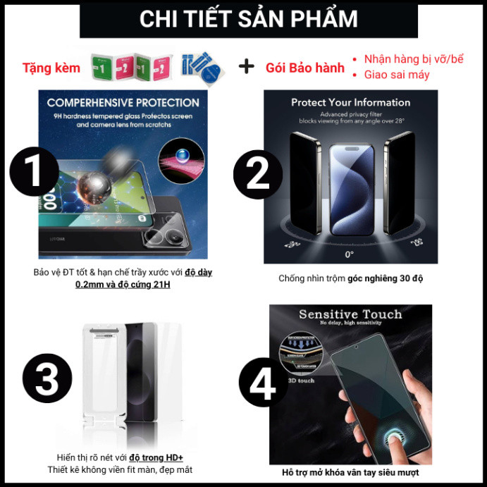 [Dùng vân tay] Cường Lực Tự Dán Chống Nhìn Trộm Redmi 15 14c 13 12 13c 13x 12c 10 Note 14 13 12 11 10 11s 10s K60 K50