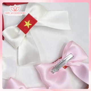 Kẹp tóc nơ lụa lá cờ Việt Nam, kẹp nơ quốc kỳ cho bạn gái Y344