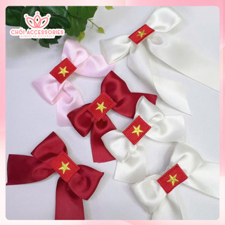 Kẹp tóc nơ lụa lá cờ Việt Nam, kẹp nơ quốc kỳ cho bạn gái Y344