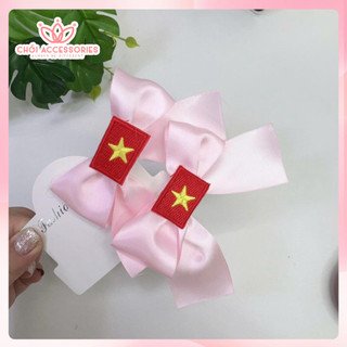 Kẹp tóc nơ lụa lá cờ Việt Nam, kẹp nơ quốc kỳ cho bạn gái Y344