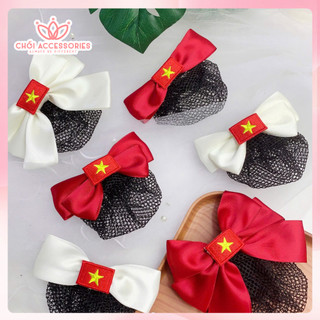 Cặp tóc nữ nơ gắn lá cờ có búi lưới mỏng Chồi accessories Y342