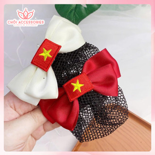 Cặp tóc nữ nơ gắn lá cờ có búi lưới mỏng Chồi accessories Y342