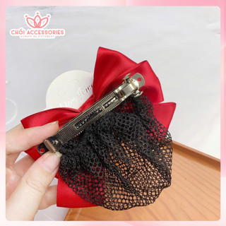 Cặp tóc nữ nơ gắn lá cờ có búi lưới mỏng Chồi accessories Y342