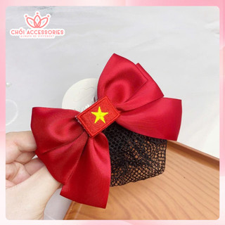 Cặp tóc nữ nơ gắn lá cờ có búi lưới mỏng Chồi accessories Y342