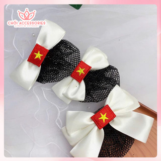 Cặp tóc nữ nơ gắn lá cờ có búi lưới mỏng Chồi accessories Y342