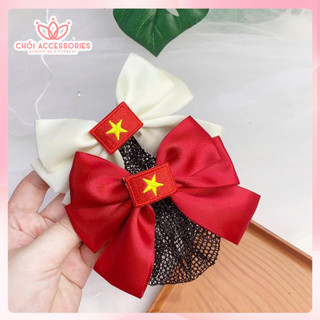 Cặp tóc nữ nơ gắn lá cờ có búi lưới mỏng Chồi accessories Y342