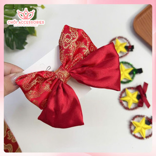Kẹp tóc nơ lụa thêu hoa, kẹp tóc trung thu và kẹp tóc tết nguyên đán cho bé gái L104