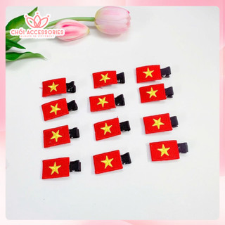 Có HỎA TỐC - Combo 50c kẹp tóc BỌC VẢI găn lá cờ Việt Nam thêu hai mặt mịn đẹp L100