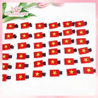Có HỎA TỐC - Combo 50c kẹp tóc BỌC VẢI găn lá cờ Việt Nam thêu hai mặt mịn đẹp L100