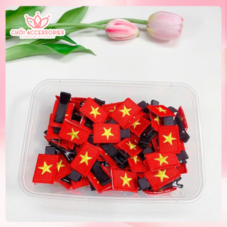 Có HỎA TỐC - Combo 50c kẹp tóc BỌC VẢI găn lá cờ Việt Nam thêu hai mặt mịn đẹp L100