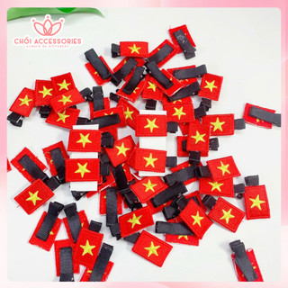 Có HỎA TỐC - Combo 50c kẹp tóc BỌC VẢI găn lá cờ Việt Nam thêu hai mặt mịn đẹp L100