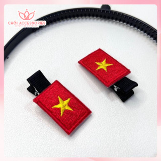 Có HỎA TỐC - Combo 50c kẹp tóc BỌC VẢI găn lá cờ Việt Nam thêu hai mặt mịn đẹp L100
