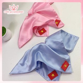 Buộc tóc vuông, scrunchies vuông lá cờ việt nam vải lụa thêu bản to Y337